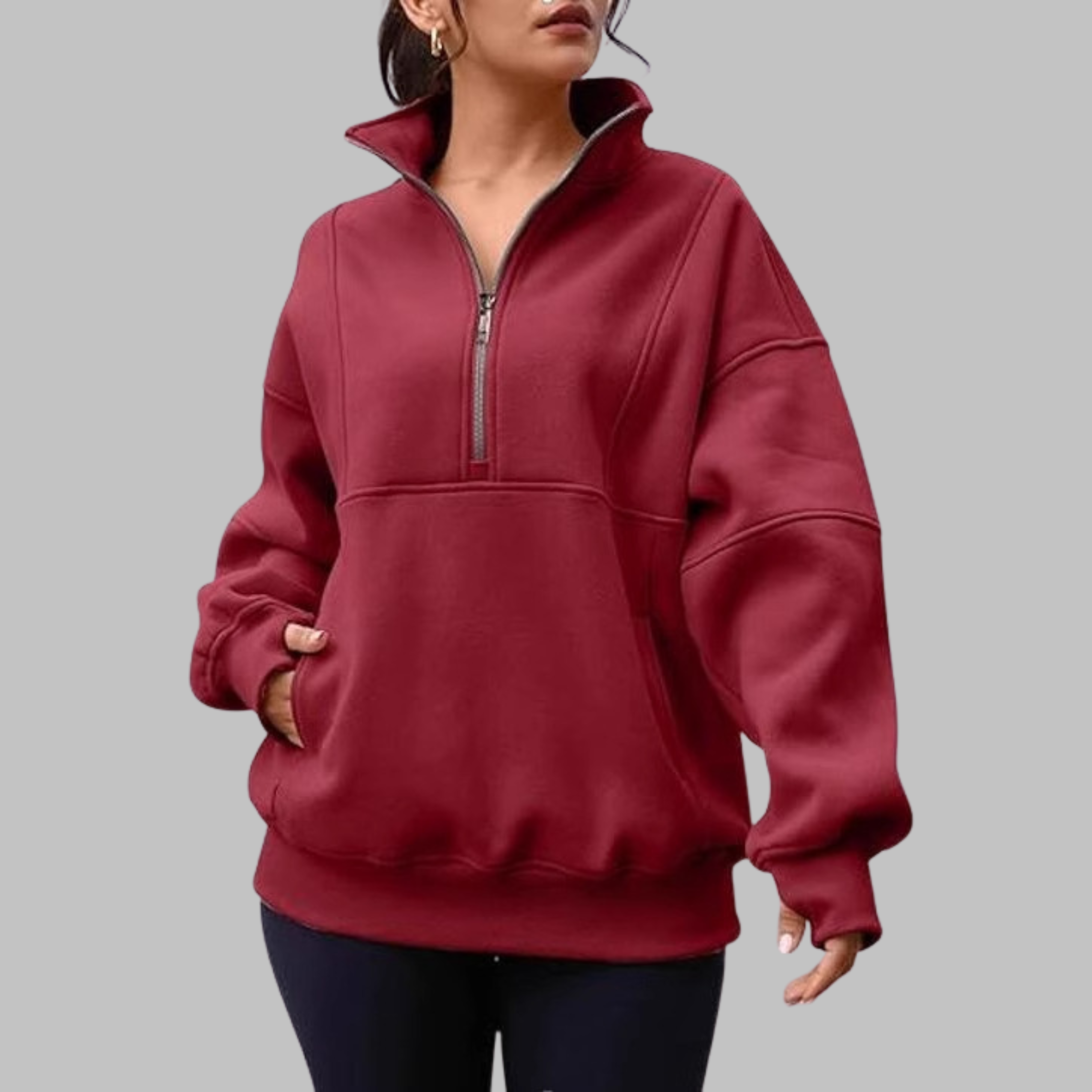 Cozy Oversized Sweatshirt for Women with Half Zip Collar Long Sleeve Pullover Relaxed Style