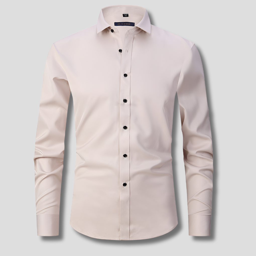 Classic Dress Shirt for Men with Spread Collar Long Sleeve Button Up Slim Fit Business Style