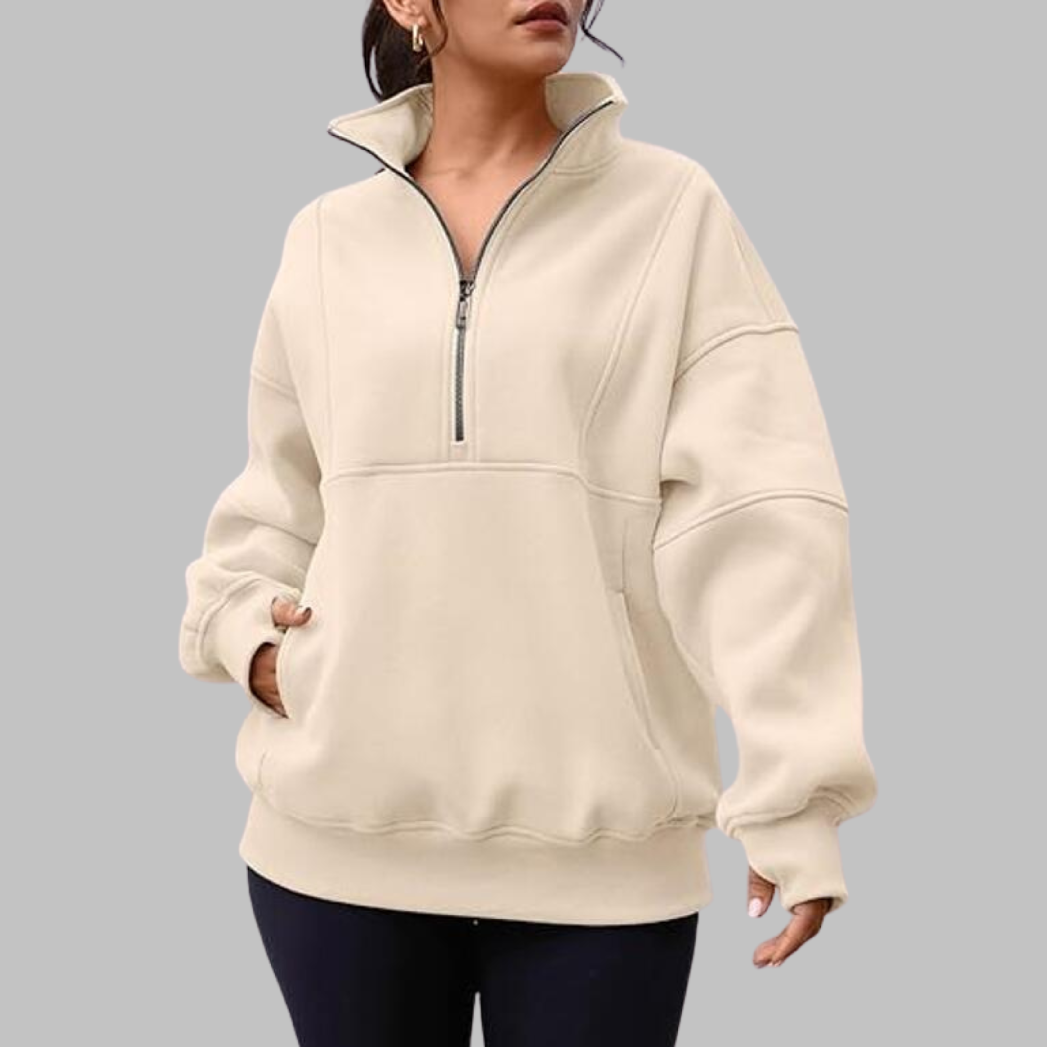 Cozy Oversized Sweatshirt for Women with Half Zip Collar Long Sleeve Pullover Relaxed Style