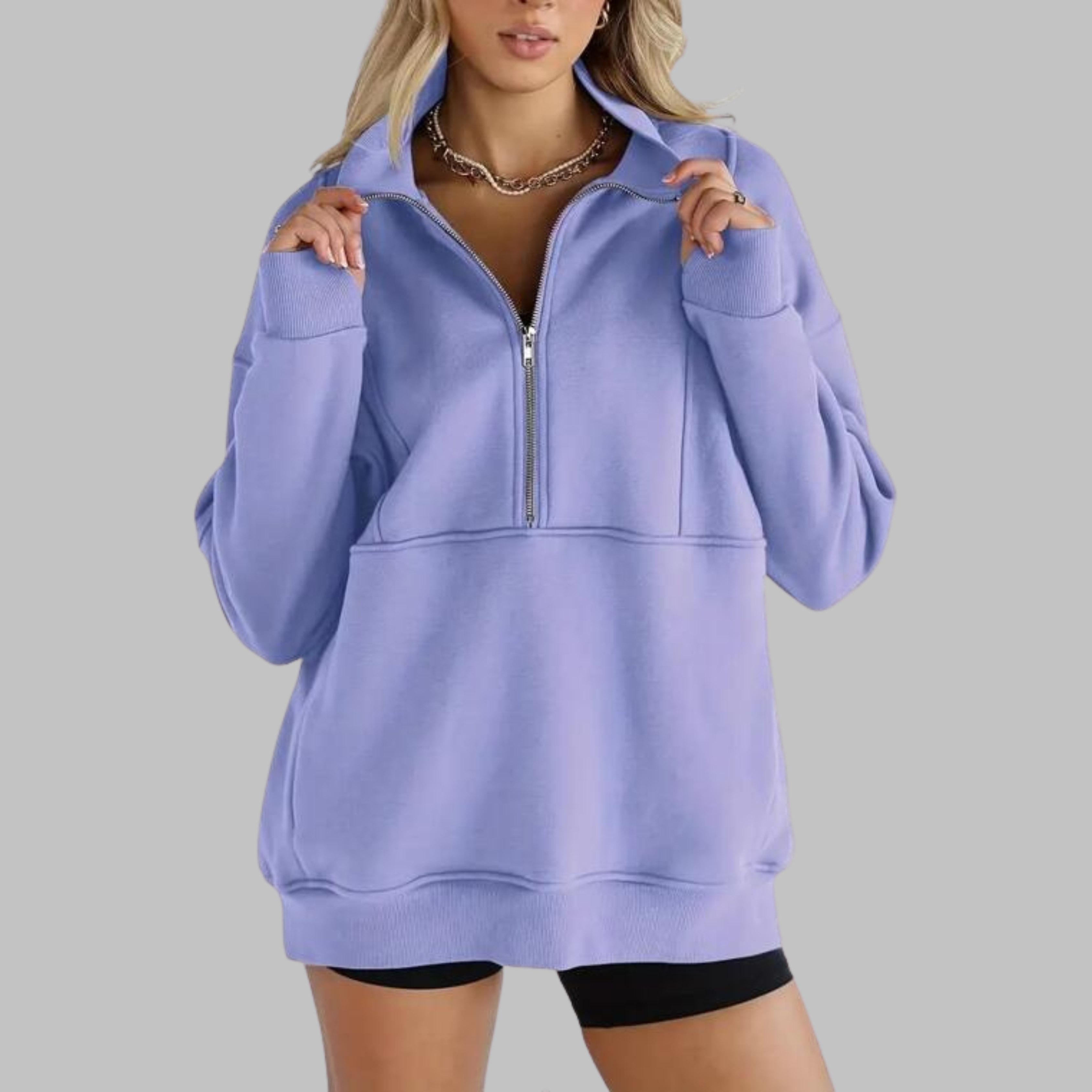 Cozy Oversized Sweatshirt for Women with Half Zip Collar Long Sleeve Pullover Relaxed Style