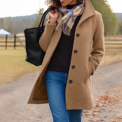 Elegant Wool Winter Coat for Women with Notch Collar Long Sleeve Button Front Tailored Style