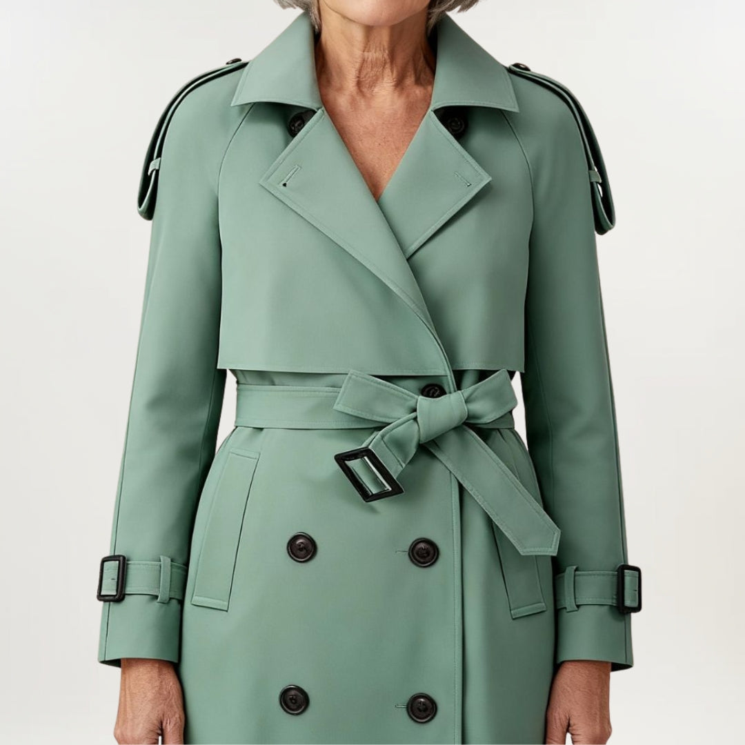 Elegant Longline Winter Trench Coat for Women with Lapel Collar Long Sleeve Belted Double Breasted Style