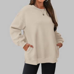 Cozy Oversized Sweatshirt for Women with Crew Neck Long Sleeve Side Pocket Relaxed Style