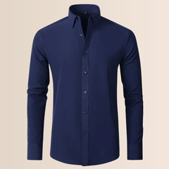 Classic Business Shirt for Men with Spread Collar Long Sleeve Button Up Slim Fit Office Style