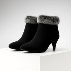 Chic Suede Fur Boots for Women with Pointed Toe Kitten Heel Cozy Winter Style