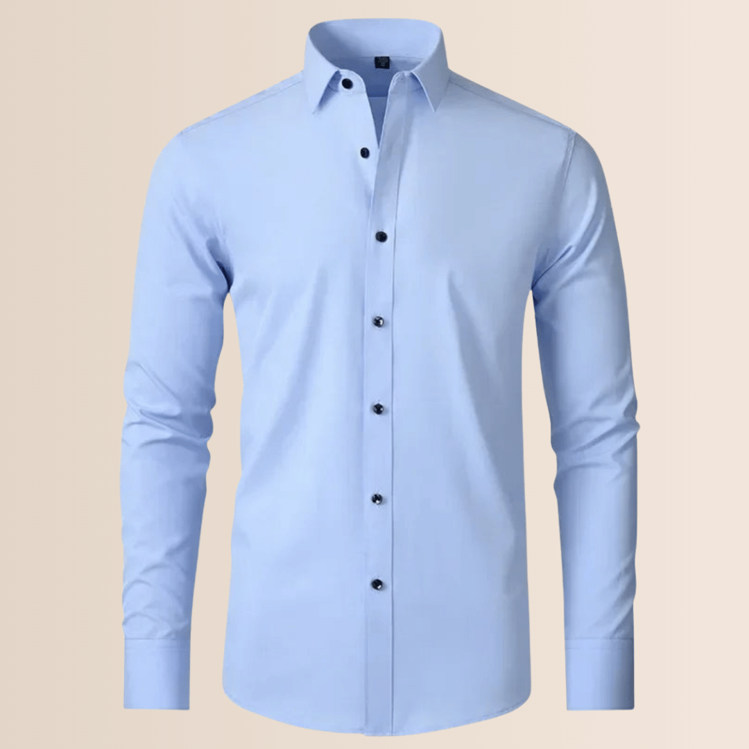 Classic Business Shirt for Men with Spread Collar Long Sleeve Button Up Slim Fit Office Style