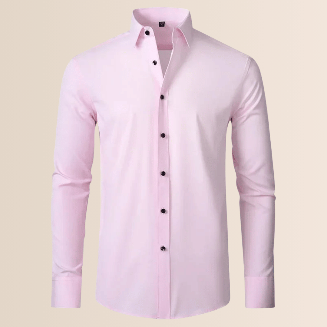 Classic Business Shirt for Men with Spread Collar Long Sleeve Button Up Slim Fit Office Style