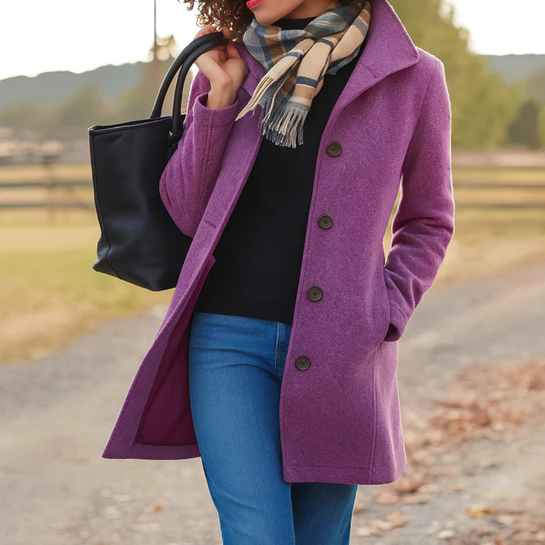 Elegant Wool Winter Coat for Women with Notch Collar Long Sleeve Button Front Tailored Style