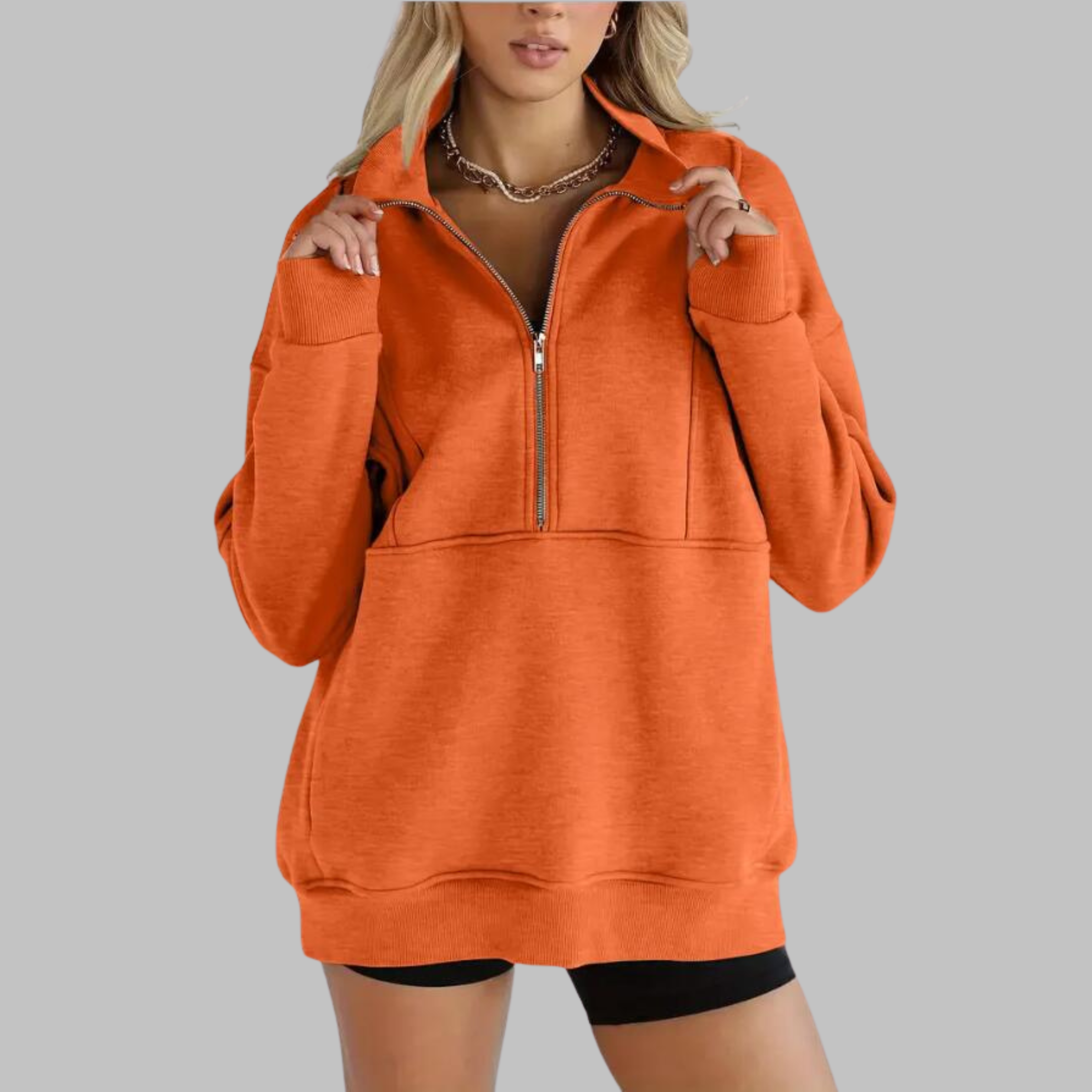 Cozy Oversized Sweatshirt for Women with Half Zip Collar Long Sleeve Pullover Relaxed Style