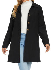 Effortless Long Trench Coat for Women with Shirt Collar Long Sleeve Button Front Relaxed Style
