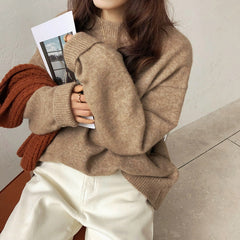 Comfortable Ribbed Knit Sweater for Women with High Neck Long Sleeve Relaxed Oversized Style