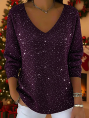 Cozy Women Christmas Sweater with V Neck Long Sleeve Sequin Oversized Knit Style