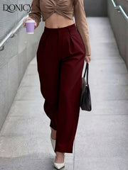 Effortless Wide Leg Trousers for Women with High Waist Pleated Tapered Relaxed Casual Style