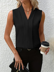 Kathy | Women's Sleeveless Pleated V-Neck Blouse