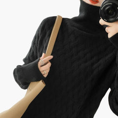 Cozy Cable Knit Turtleneck Sweater for Women with High Neck Long Sleeve Oversized Relaxed Style