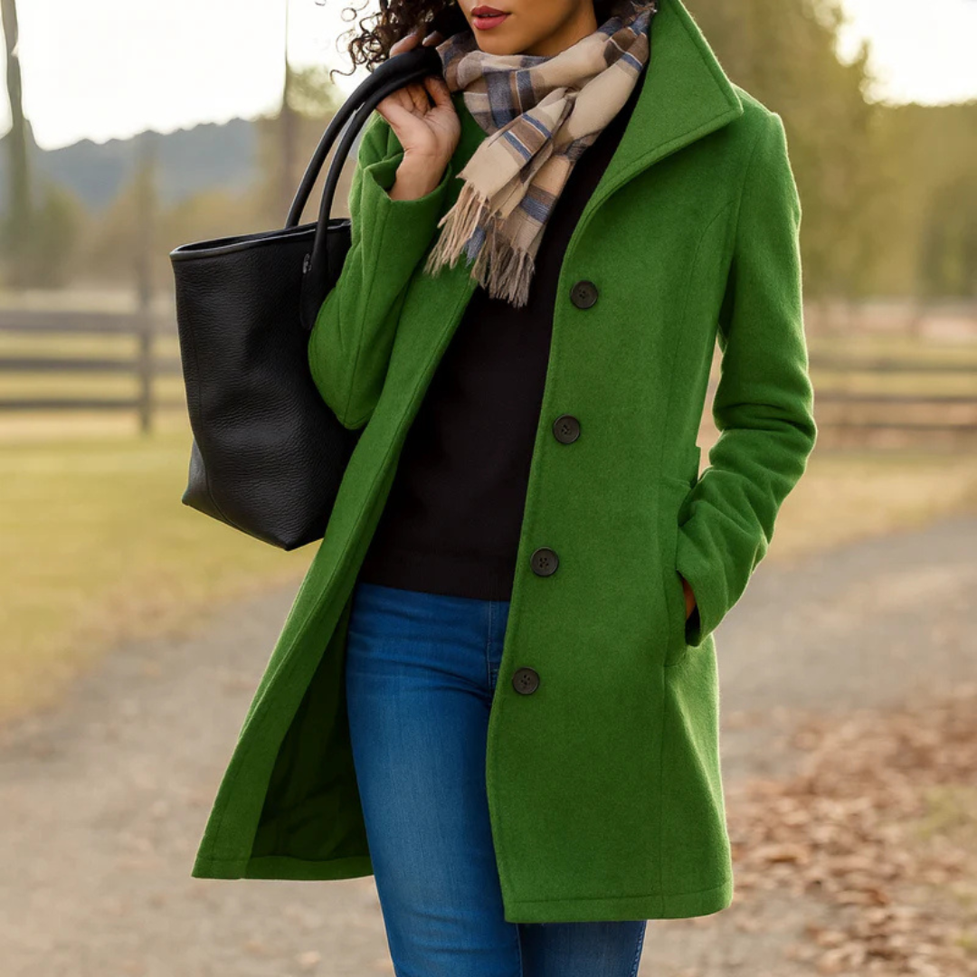 Elegant Wool Winter Coat for Women with Notch Collar Long Sleeve Button Front Tailored Style