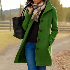 Elegant Wool Winter Coat for Women with Notch Collar Long Sleeve Button Front Tailored Style