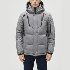 Cozy Puffer Jacket for Men with Hooded Collar Long Sleeve Zip Up Quilted Padded Winter Style