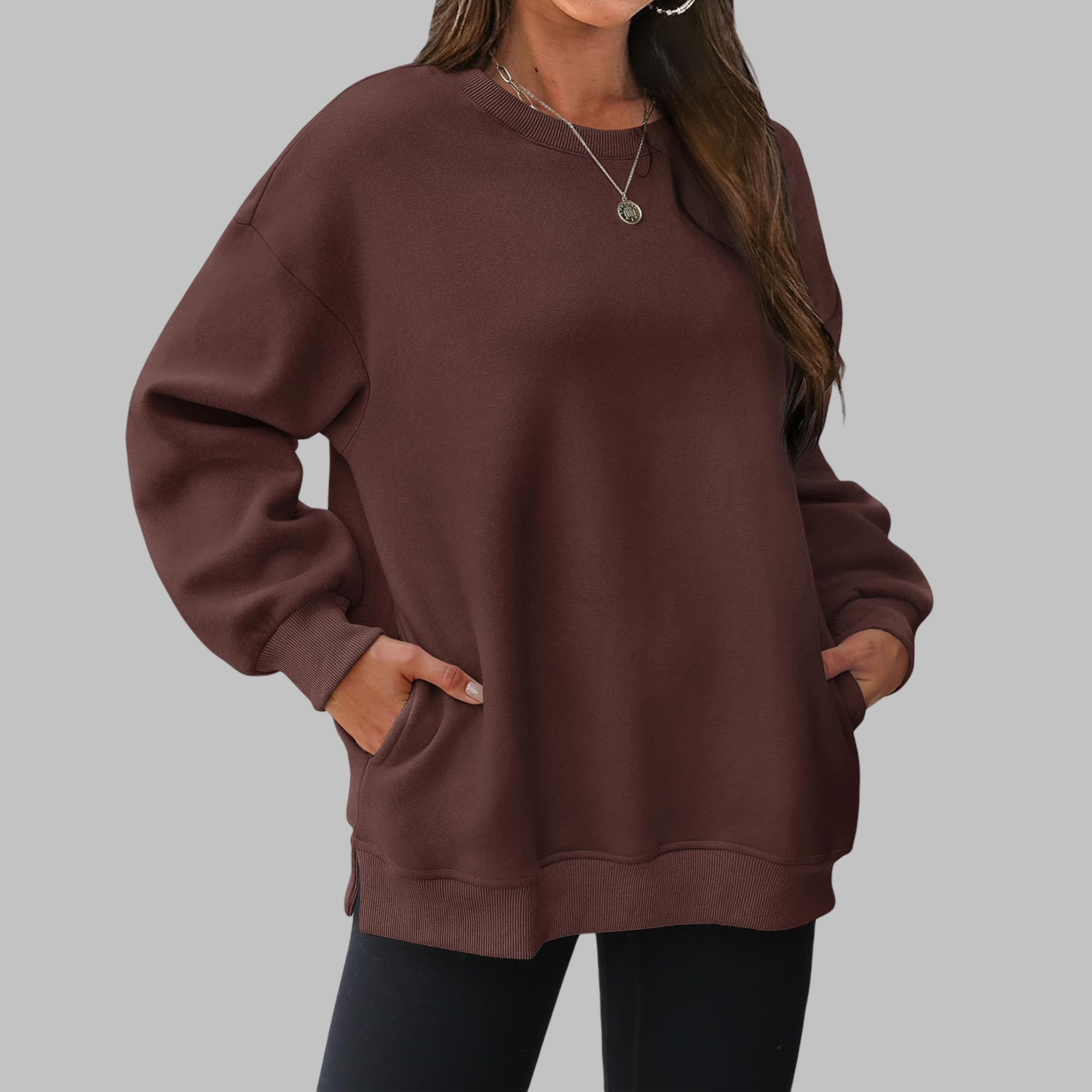 Cozy Oversized Sweatshirt for Women with Crew Neck Long Sleeve Side Pocket Relaxed Style