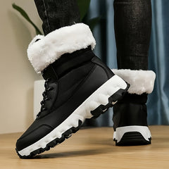 Warm Lace Up Snow Boots for Women with Faux Fur Cuff Chunky Grip Sole Winter Snowproof Style