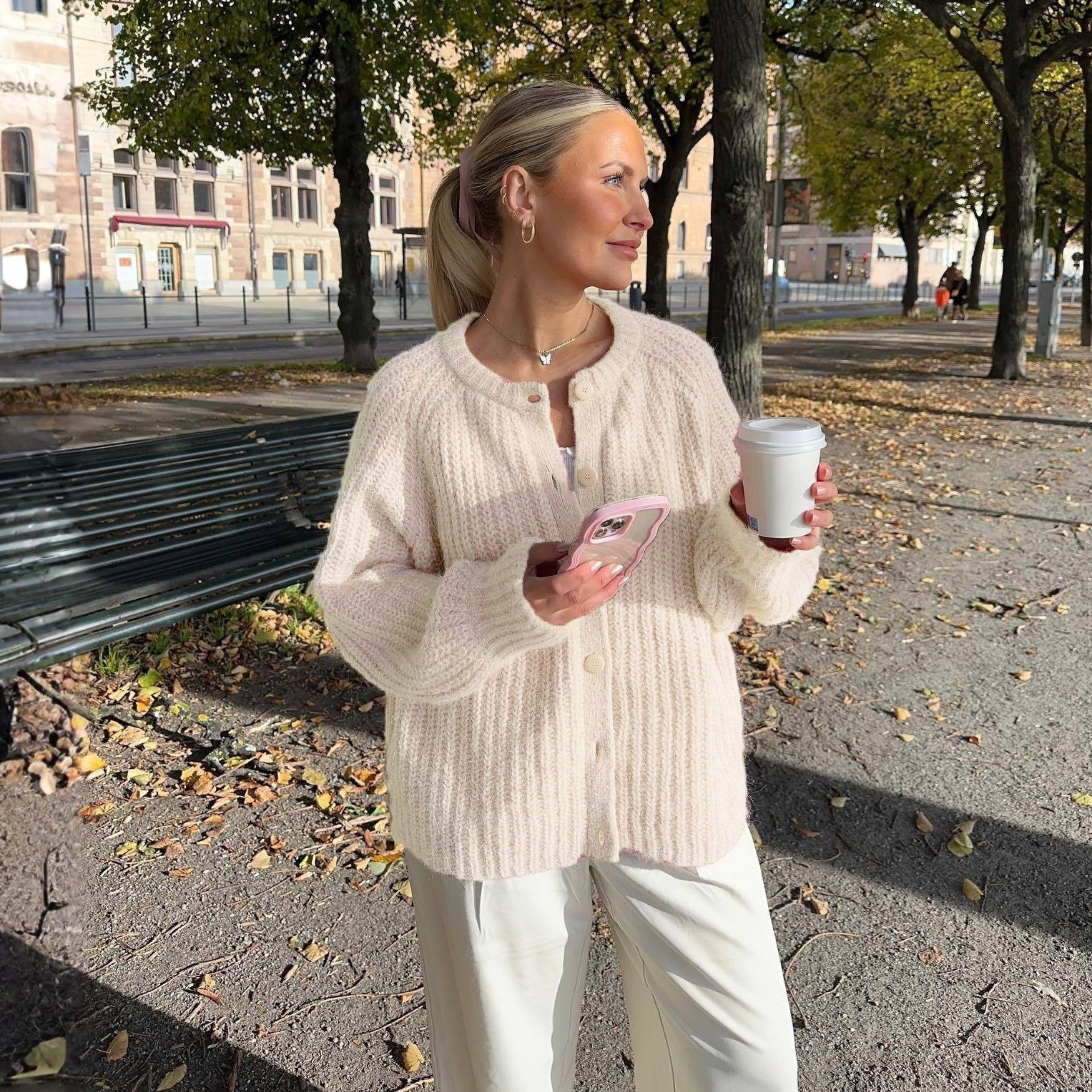 Cozy Knit Cardigan for Women with Round Neck Long Sleeve Button Front Ribbed Relaxed Style