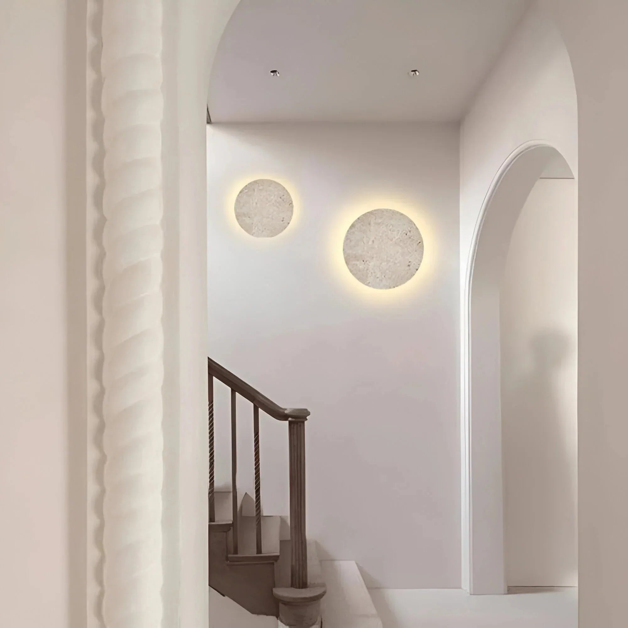 Stone Wall Lamp Round Travertine Backlit LED Minimalist Indoor Sconce Wall Light