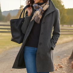 Elegant Wool Winter Coat for Women with Notch Collar Long Sleeve Button Front Tailored Style