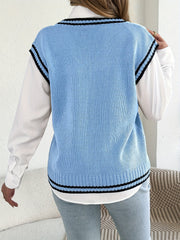 Chic Cable Knit Sweater Vest for Women with V Neck Sleeveless Varsity Stripe College Style
