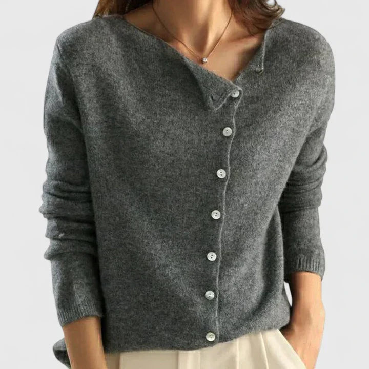 Chic Knit Cardigan for Women with V Neck Button Front Long Sleeve Ribbed Trim Relaxed Style