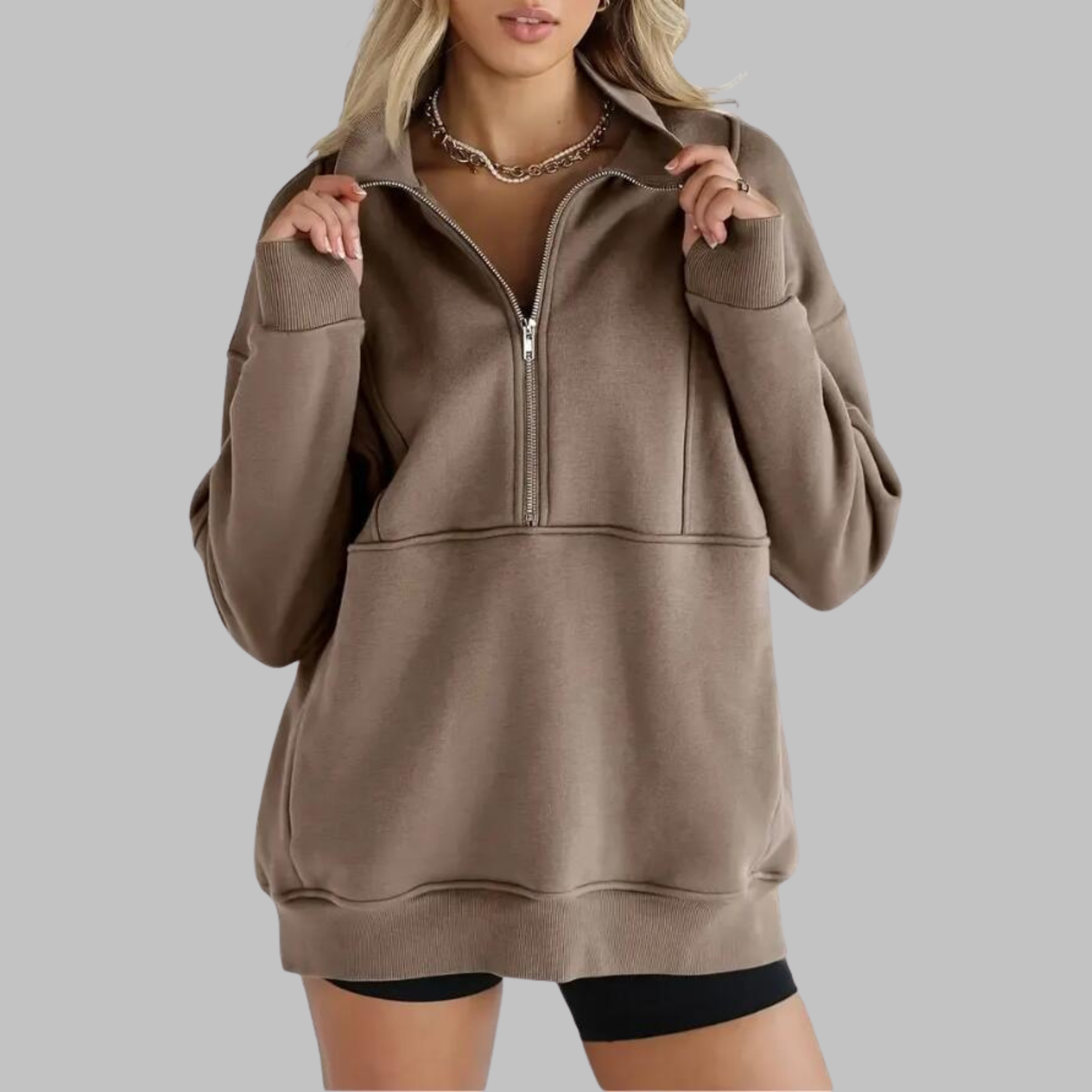 Cozy Oversized Sweatshirt for Women with Half Zip Collar Long Sleeve Pullover Relaxed Style