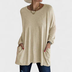 Comfortable Oversized Tunic for Women with Round Neck Long Sleeve Relaxed Pocket Casual Style