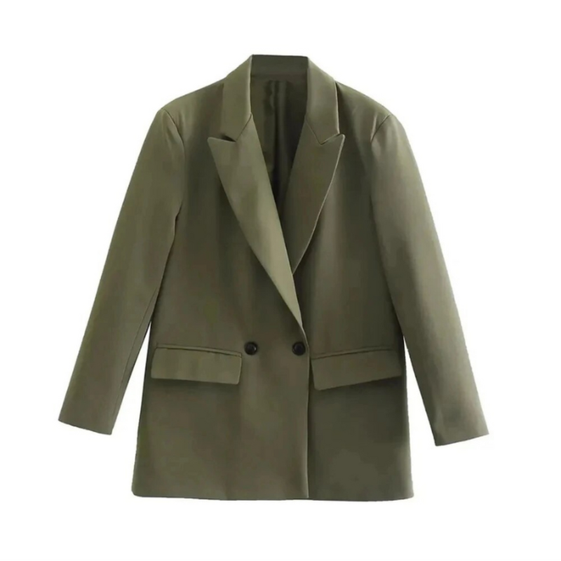 Elegant Blazer for Women with Notched Lapel Long Sleeve Double Breasted Oversized Style