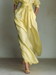 Margot | Yellow Elegant Shirt Dress for Women in Casual Maxi Long Style
