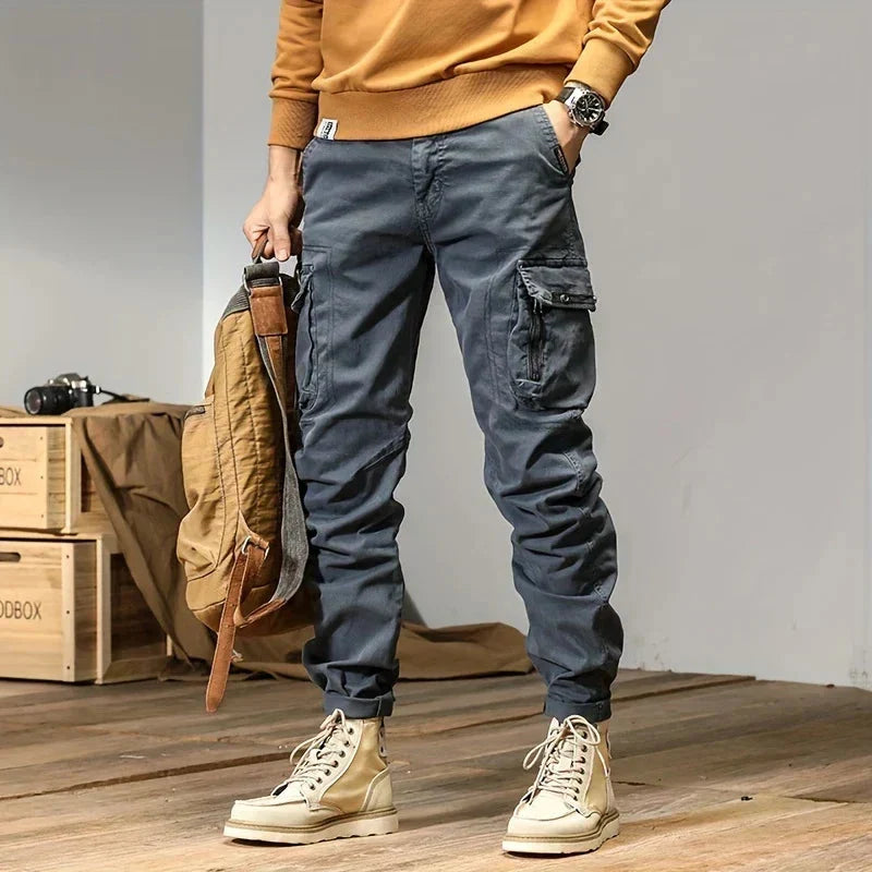 Stylish Cargo Joggers for Men with Tapered Fit Multi Pocket Drawstring Cuffed Street Style