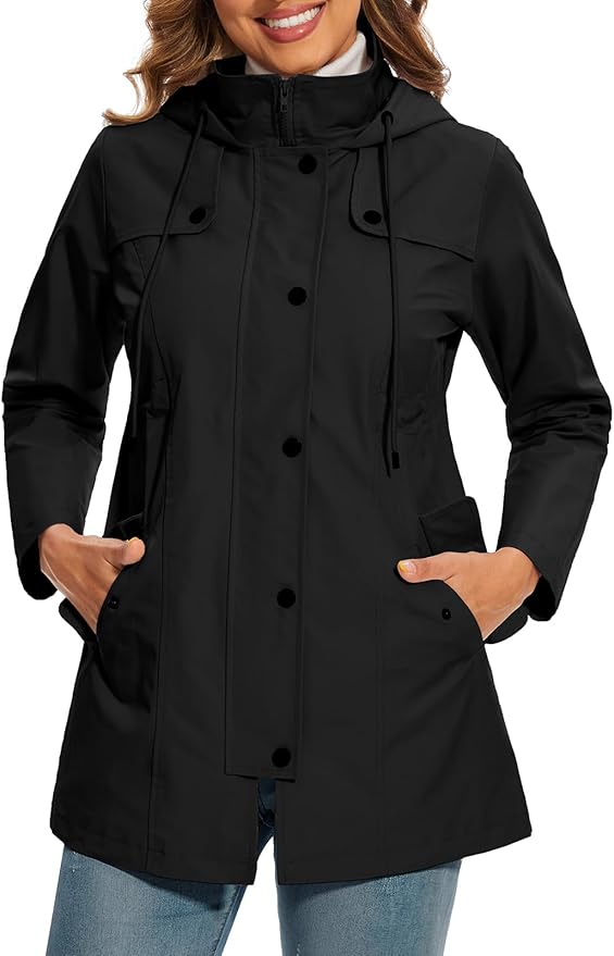 Effortless Hooded Parka for Women with Stand Collar Long Sleeve Drawstring Waterproof Style