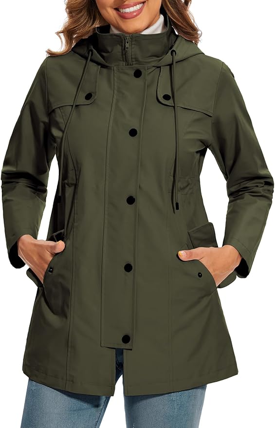 Effortless Hooded Parka for Women with Stand Collar Long Sleeve Drawstring Waterproof Style