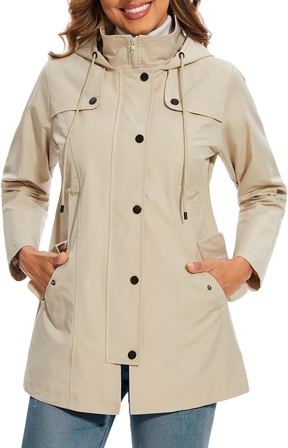 Effortless Hooded Parka for Women with Stand Collar Long Sleeve Drawstring Waterproof Style