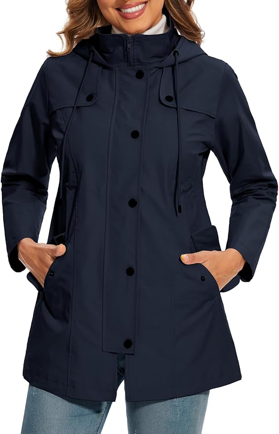 Effortless Hooded Parka for Women with Stand Collar Long Sleeve Drawstring Waterproof Style