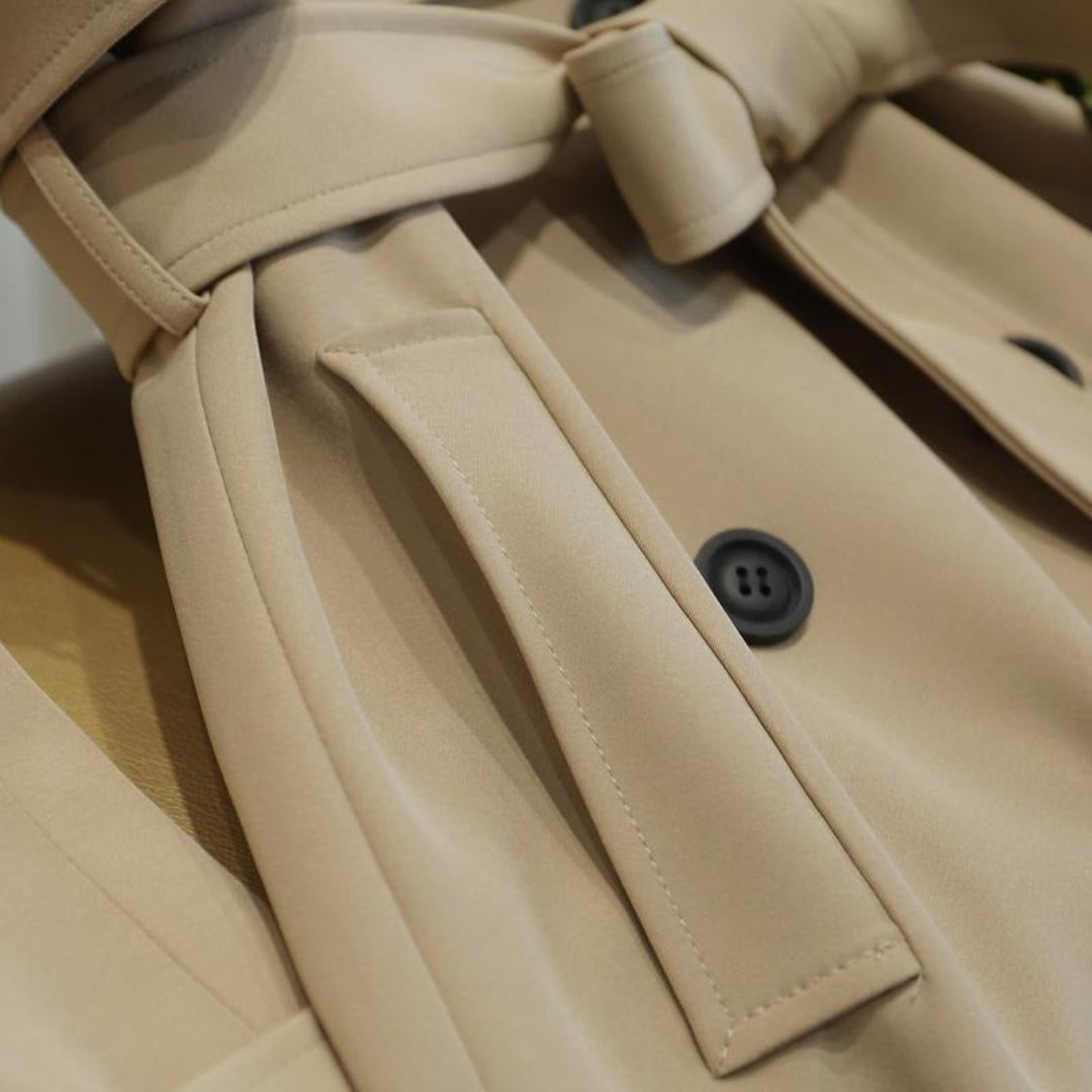 Elegant Longline Winter Trench Coat for Women with Lapel Collar Long Sleeve Belted Double Breasted Style