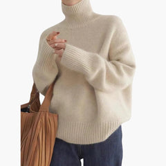 Comfortable Ribbed Turtleneck Sweater for Women with High Neck Long Sleeve Oversized Cozy Knit Style