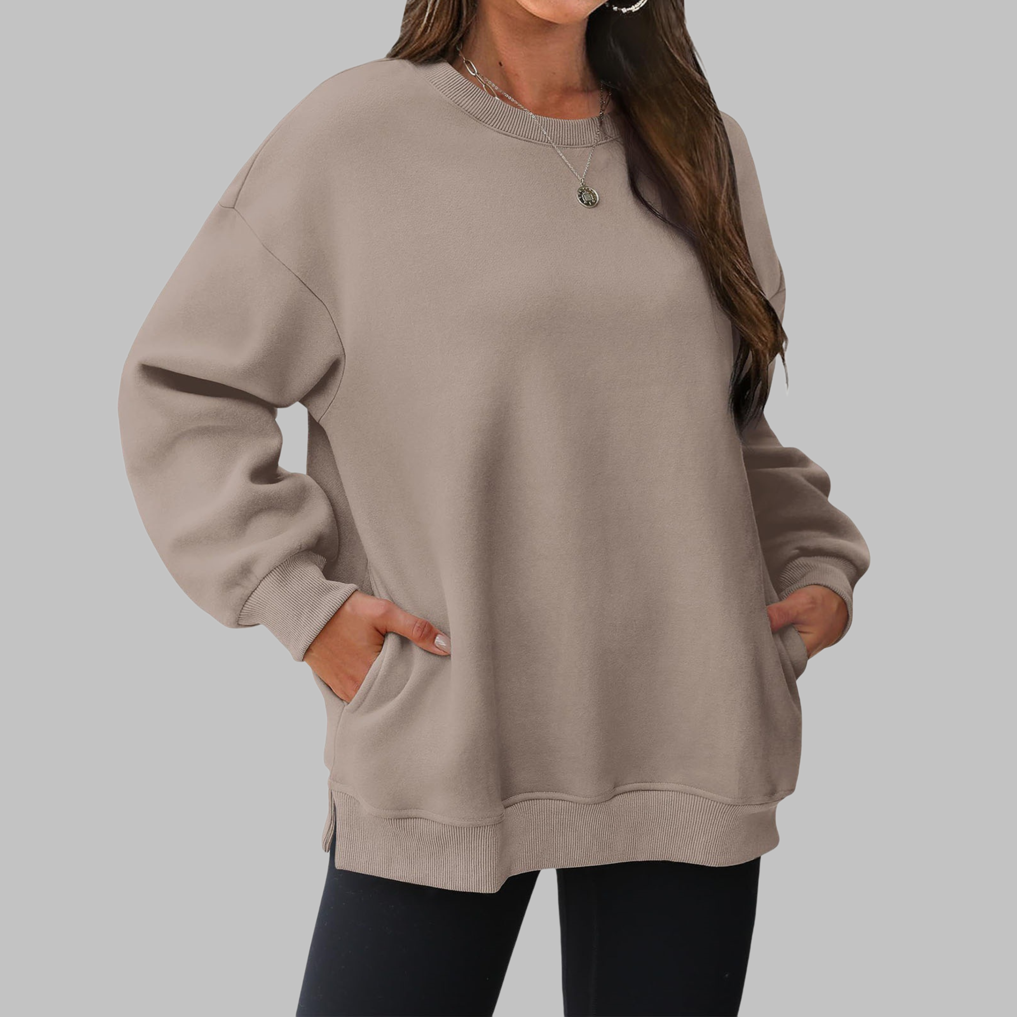 Cozy Oversized Sweatshirt for Women with Crew Neck Long Sleeve Side Pocket Relaxed Style