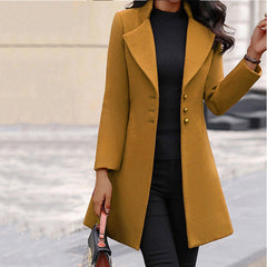 Elegant Wool Winter Coat for Women with Notched Lapel Long Sleeve Button Front Tailored Style