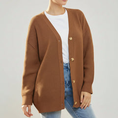 Cozy Knit Cardigan for Women with V Neck Long Sleeve Button Front Ribbed Longline Style