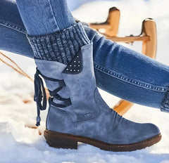 Cozy Suede Winter Boots for Women with Knit Cuff Lace Up Side Zip Style