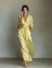 Margot | Yellow Elegant Shirt Dress for Women in Casual Maxi Long Style