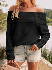 Cozy Off The Shoulder Oversized Sweater for Women with Foldover Neck Long Sleeve Relaxed Knit Pullover Style