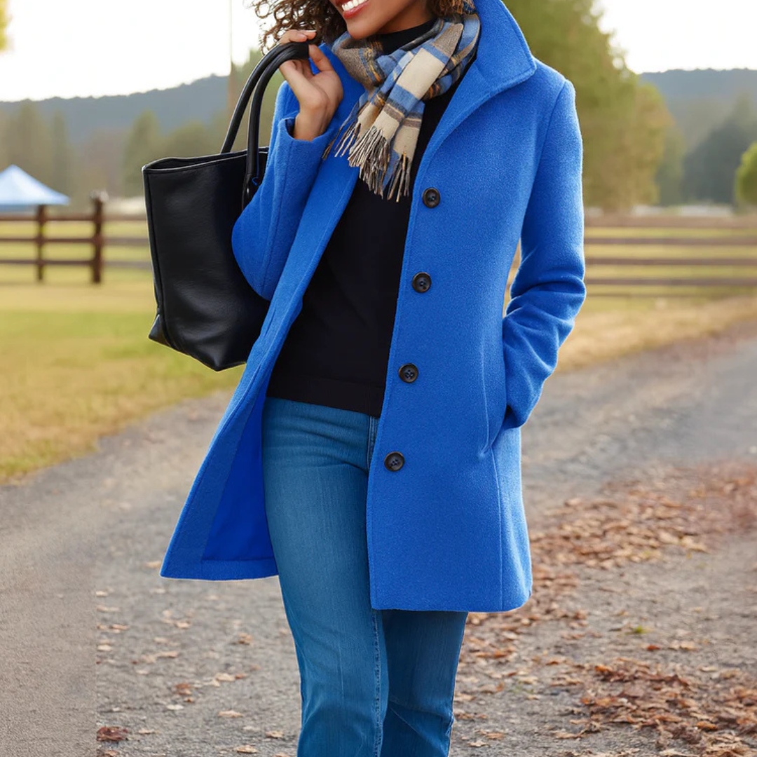 Elegant Wool Winter Coat for Women with Notch Collar Long Sleeve Button Front Tailored Style