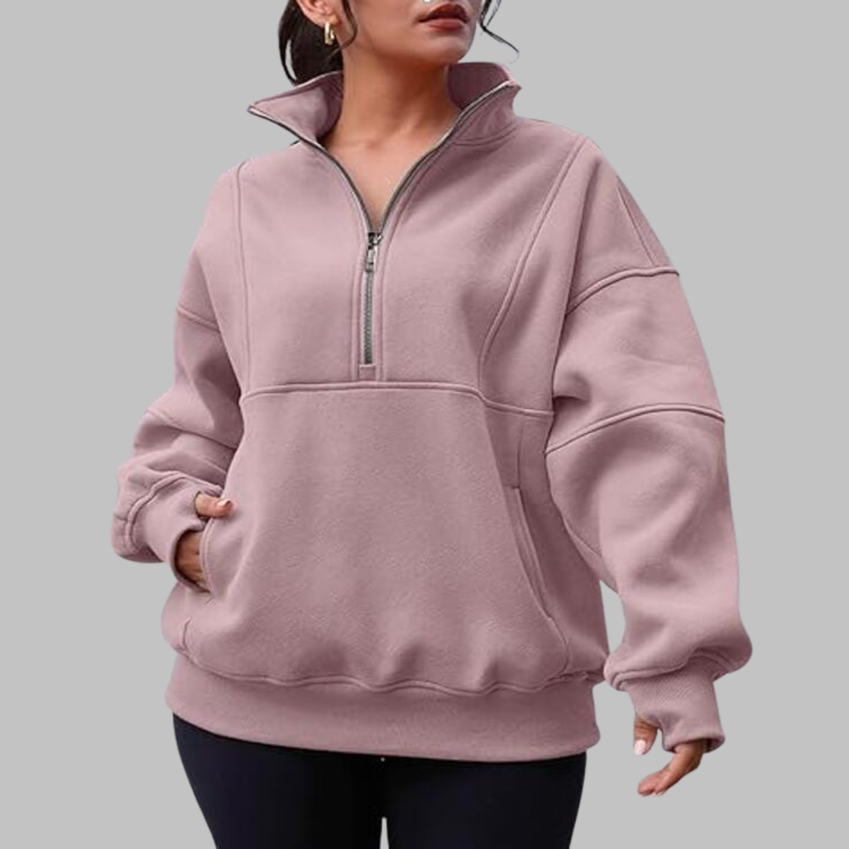 Cozy Oversized Sweatshirt for Women with Half Zip Collar Long Sleeve Pullover Relaxed Style