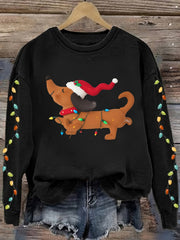 Comfortable Dachshund Santa Christmas Tacky Sweater for Women with Crew Neck Long Sleeve Relaxed Oversized Knit Style