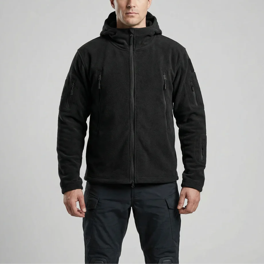 Cozy Tactical Hooded Fleece Jacket for Men with Full Zip Long Sleeve Multi-Pocket Outdoor Style
